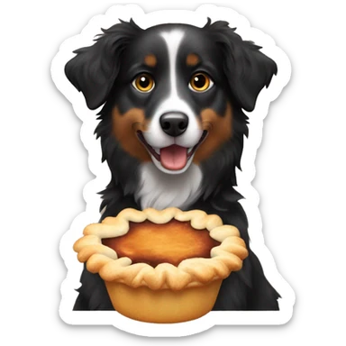 Small black australian shepherd dog eating pie  sticker