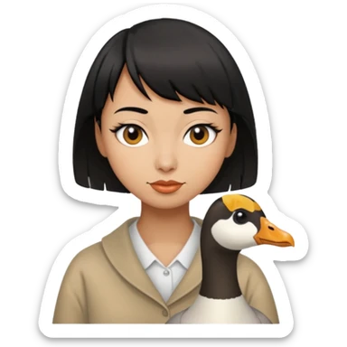 goose with cropped black hair and swoop bangs over one eye sticker
