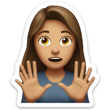 scared brown haired woman with hands in the air sticker