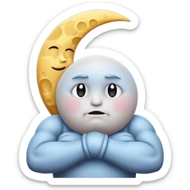 grumpy moon with arms crossed and stars orbiting sticker