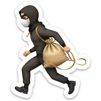 side view of a thief running with a money bag tied to the back sticker