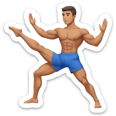 buff man blue shorts warrior-II-yoga sticker