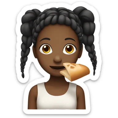 A girl, black, with braids eating bread sticker