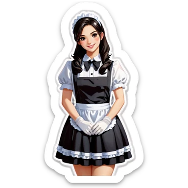 Realistic woman wearing short skirt maid costume long dark hair posing sticker