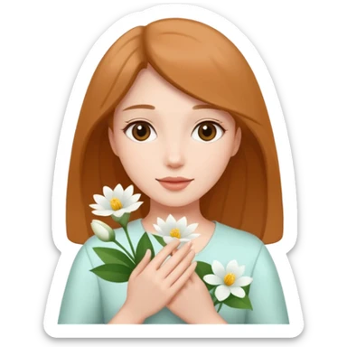 woman holding white flowers in their hands sticker
