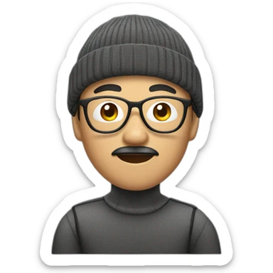 Asian man with beanie, glasses and mustache  sticker