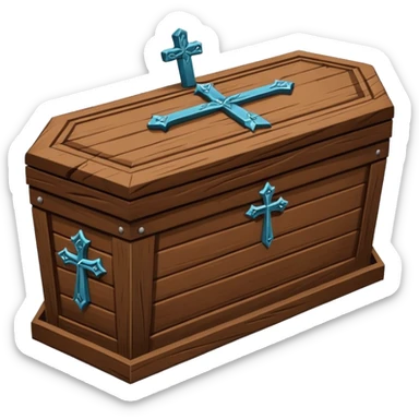 coffin with large nails and carved cross sticker