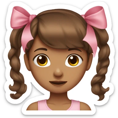 A girls brown hair with a pink bow sticker