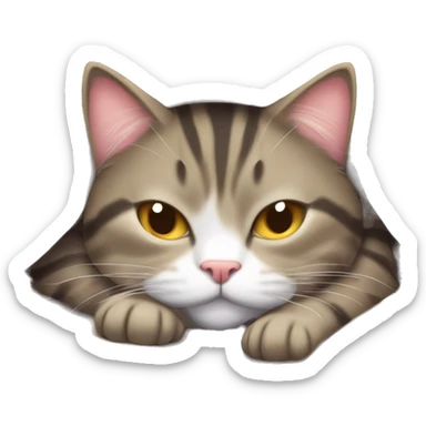 Fluffy tabby cat lounging on a cozy blanket, eyes closed and paws tucked in, basking in the sunlight like the king of relaxation.” sticker