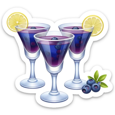 Four shot glasses with blueberry lemon drop in them  sticker