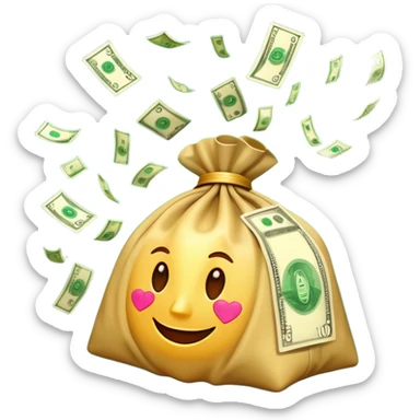 

3D emoji style, big bag of money, flying dollar bills, rich casino vibe, smooth lighting, high detail, clean edges, transparent background



 sticker