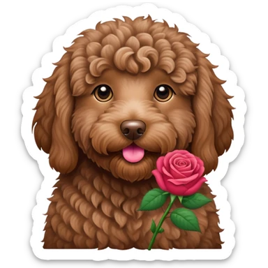 brown labradoodle with rose in mouth  sticker