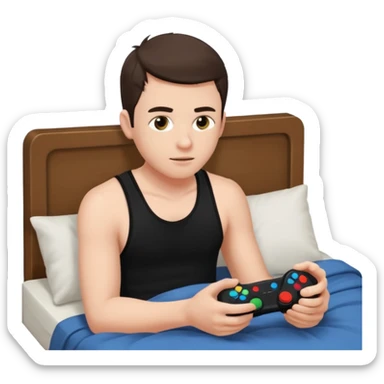 my boyfriend in his bed with a black singlet on playing video games sticker