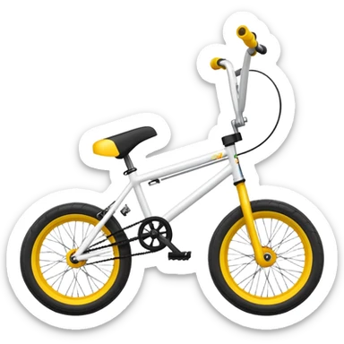 BMX stunt bike with pegs, small wheels, compact frame, bright colored BMX bicycle, trick bike, side view sticker