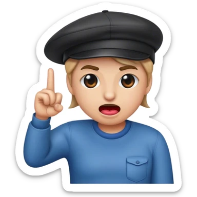 Emoji biting lip, wearing a backwards hat, with hand in a finger gun sticker