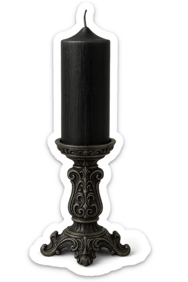gothic candle, black wax with silver holder, no background sticker