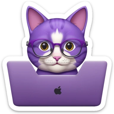 smart purple cat smiling in glasses with laptop sticker