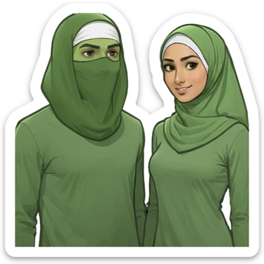 Short man standing next to a tall hijabi woman sticker