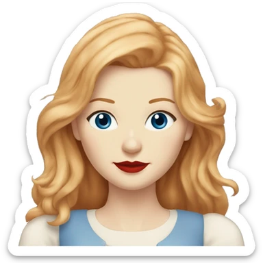 Kirsten Dunst, long red hair, blue eyes, pale skin, red lipstick, white t-shirt, beige skirt sticker