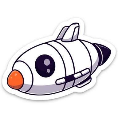 Cartoon spaceship with a bulging round middle section resembling a pregnant belly, cute face on the front sticker