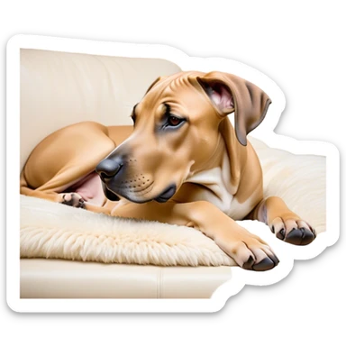 Meme-Worthy Cute Sleeping Fawn Great Dane Portrait Emoji, Head resting peacefully with a contented smile, showcasing a delightfully solid build and a luxuriously soft fawn Fur, eyes shut in a serene nap, Simplified yet hilariously adorable features, highly detailed, glowing with a soft, drowsy light, high shine, relaxed and utterly lovable, stylized with an air of playful laziness, bright and heartwarming, soft glowing outline, capturing the essence of a comically sleepy guardian, so meme-worthy it feels like it could instantly become the next viral sensation of adorable slumber! sticker