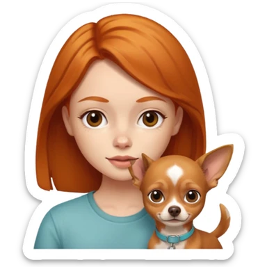 ginger girl with a brown chihuahua  sticker