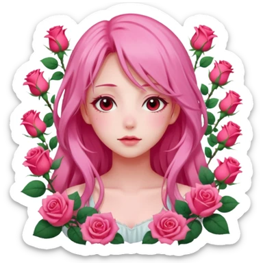 Gorgeous dreamy pastel pink anime lady roses with long hair sticker