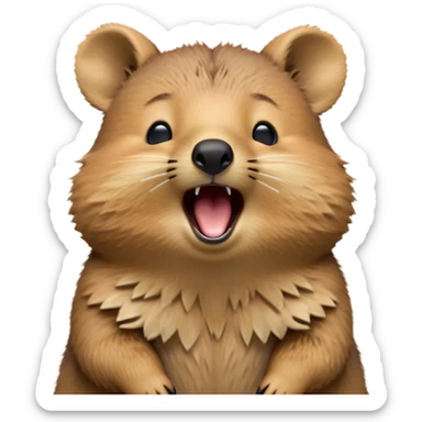 Cinematic Cute Yawning Quokka Portrait Emoji, Head tilted slightly with a dramatic, wide-open yawn, showcasing a soft, downy brown fur with a slightly droopy expression and eyes barely open in drowsy contentment, Simplified yet irresistibly adorable features, highly detailed, glowing with a soft, cozy glow, high shine, relaxed yet expressive, stylized with a touch of playful charm, bright and endearing, soft glowing outline, capturing the essence of a sleepy yet affectionate quokka, so drowsy it feels like it could stretch out of the screen and curl up for a nap! sticker