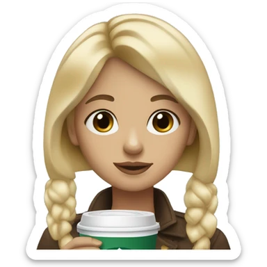 blonde girl with bangs and blue eyes drinking starbucks coffee sticker