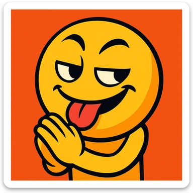 emoji with tongue out, smirking, rubbing hands together sticker