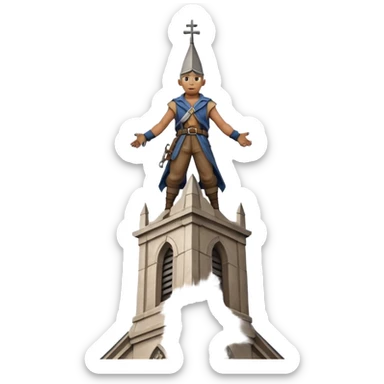steeplejack man lightning strike on a church spire sticker
