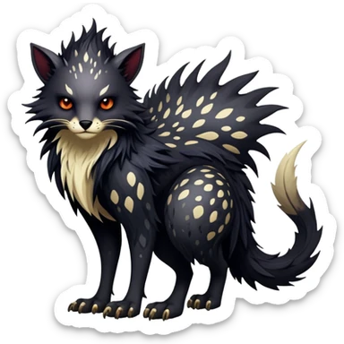 a dark gothic edgy vernid-fionbri-creature with splash patterns full body sticker