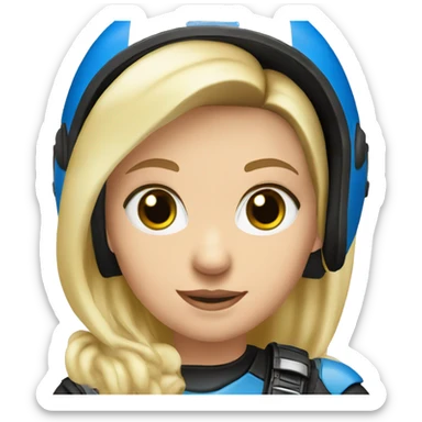 girl, blond, half long hair, blue eyes, with helmet, on bmw motorcycle gs 700 sticker