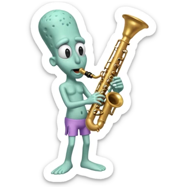 Squidward Tentacles playing the clarinet in bikini bottom vibrant cartoon style  sticker