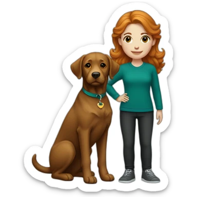ginger-girl-with-brown-eyes-wearing-teal-and-her-black-labrador sticker