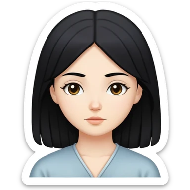 white girl with black hair, peaceful expression, representing inner peace sticker