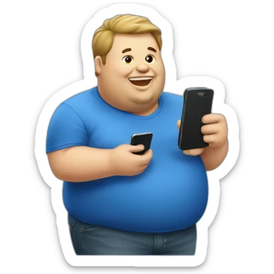 fat guy playing phone sticker