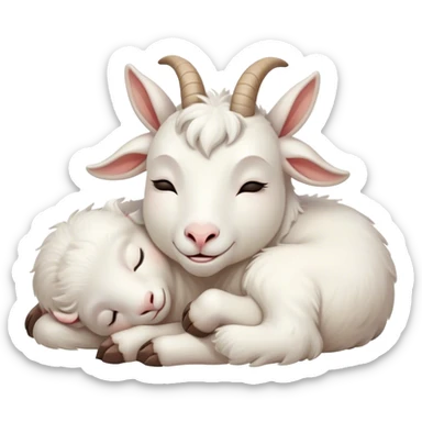 Meme-Worthy Cute Sleeping White Goat Portrait Emoji, Head resting peacefully with a contented smile, showcasing a delightfully sturdy build and a luxuriously soft white fur, eyes shut in a serene, restful nap, Simplified yet hilariously adorable features, highly detailed, glowing with a soft, drowsy light, high shine, relaxed and utterly lovable, stylized with an air of playful laziness, bright and heartwarming, soft glowing outline, capturing the essence of a comically sleepy goat, so meme-worthy it feels like it could instantly become the next viral sensation of adorable slumber! sticker