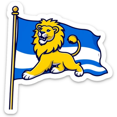 Flag of Zeeland with blue and white wavy stripes and a yellow lion sticker