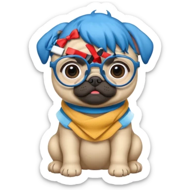 blue haired baby pug wearing glassess sticker