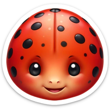 Cinematic Cute Ladybug Portrait Emoji, Head tilted playfully and inquisitively, featuring a diminutive, adorable form with a glossy red shell dotted with playful black spots and round, sparkling eyes full of gentle mischief, Simplified yet irresistibly adorable features, highly detailed, glowing with a warm, inviting glow, high shine, affectionate and lively, stylized with a touch of whimsical garden charm, soft glowing outline, capturing the essence of a mischievous ladybug that seems as if it could flutter out of the screen into your arms! sticker