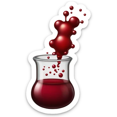 A chemical flask with blood inside and bubbles sticker