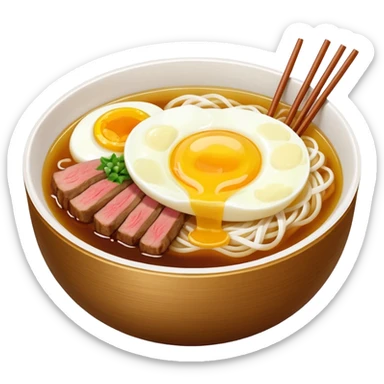 simple naengmyeon with one egg slice, one beef slice, clear broth sticker