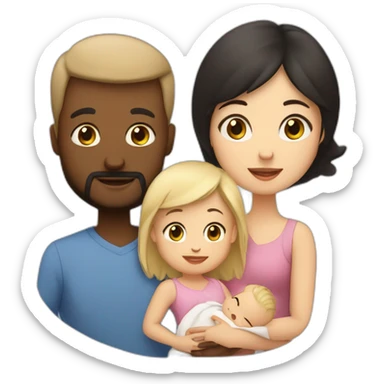 family; black haired dad, light brown haired mom, blonde haired 2 year old girl,  black haired pale newborn babybaby sticker