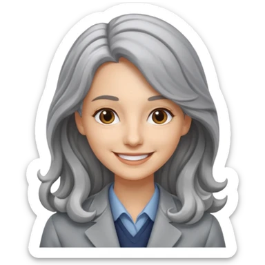 Profesora joven, sonrriente cabello gris canoso y de pelo largo  sticker