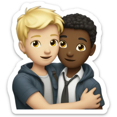 Two Boy detectives hug one blond with white skin and one African  black sticker