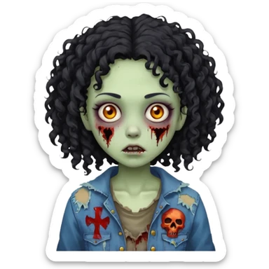 Black curly head girl zombie pale skin sticker