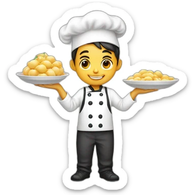 Cute little chef boy holding khinkali in his hands sticker