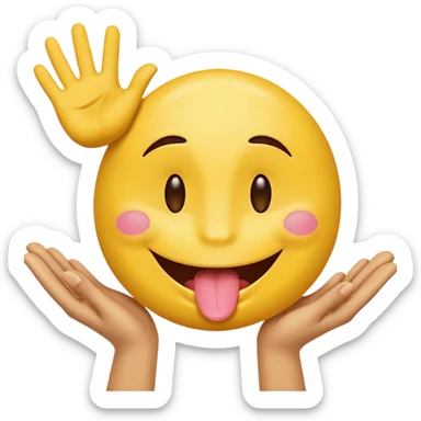 Hands spreading open while a smiley face with its tongue out is in the middle sticker