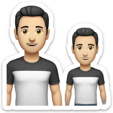 A 30 year old, caucasian man, with short black hair,   wearing a tshirt. sticker